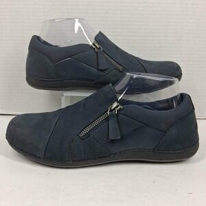 Earth Origins Bisuet Navy Blue Nubuck Leather Side Zip Slip On Loafers Womens 9M